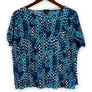 Marble blue abstract print short sleeve top‎ size L